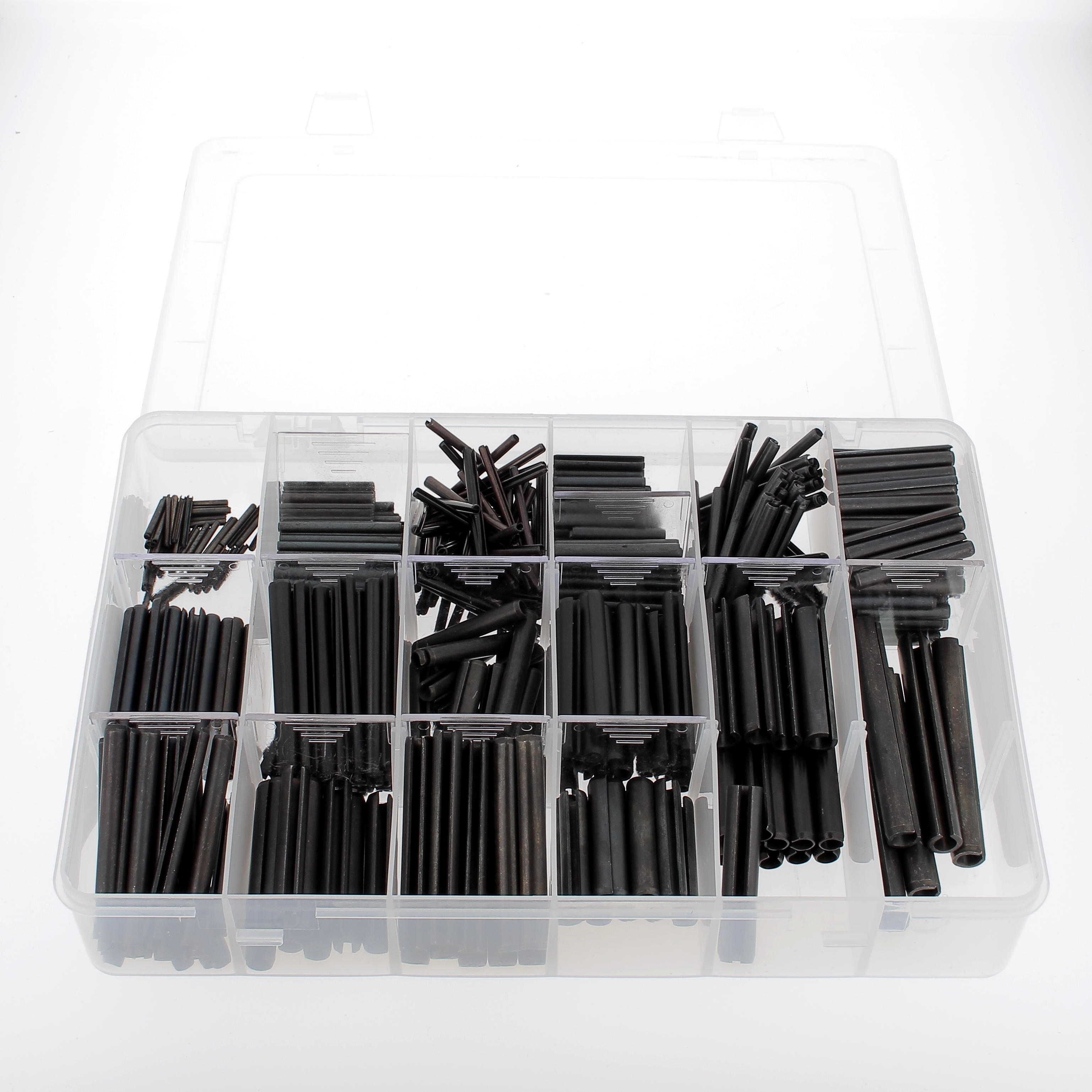Pack of Assorted Elastic Split Pins, Black Steel, DIN 1481