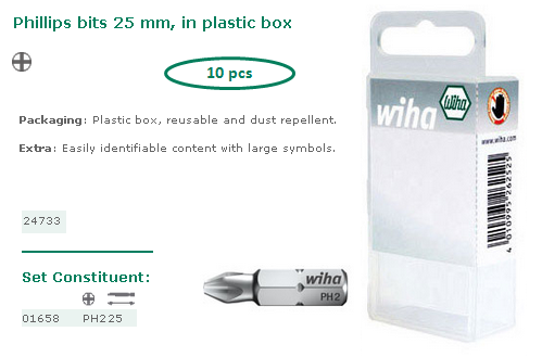 EMBOUT STANDARD PHILLIPS PH2 X 25 - BTE DE 10- 24733