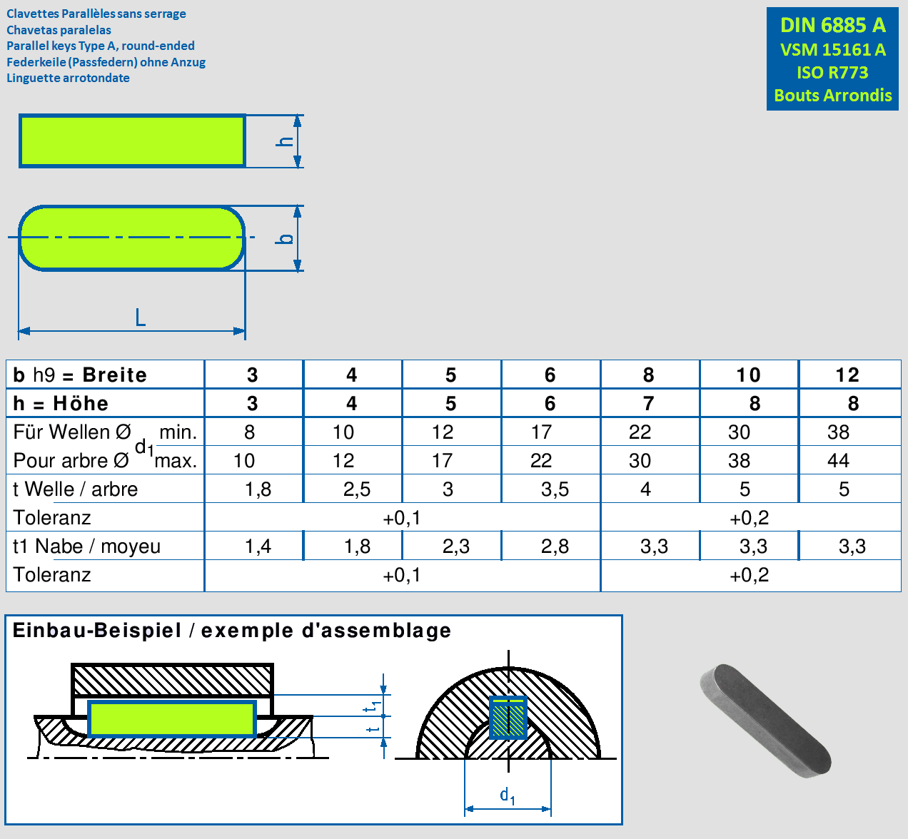 25 Passfedern DIN 6885 A 14x9x40 - Stahl C45K Rundstirnig