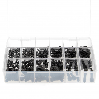 Pack of 255 Assorted Hex Socket Round Head Screws, Black 8.8 Steel, DIN 912