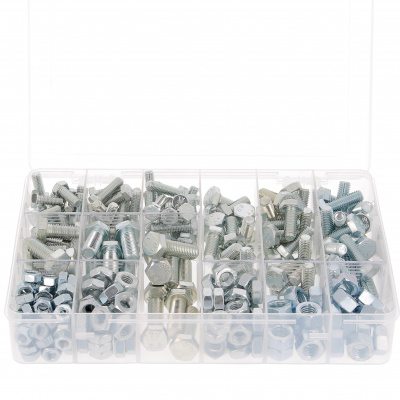 Pack of 292 Hex Head Screws + M8-M10-M12 Nuts, 8.8 White Zinc Steel, DIN 933