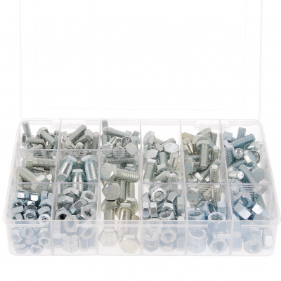 Coffret de 292 Vis TH M8-M10-M12 DIN 933 + Écrous Acier Zingué Blanc