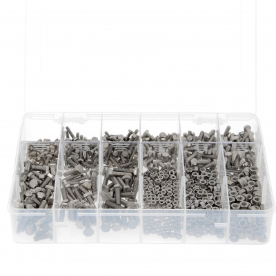 Pack of 800 Hex Head Screws + M4-M5-M6 Nuts, A2 Stainless Steel, Fully Threaded, DIN 933