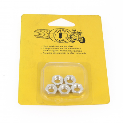 Blister pack of 5 Hex Nuts, P40 OA, Bright Silver