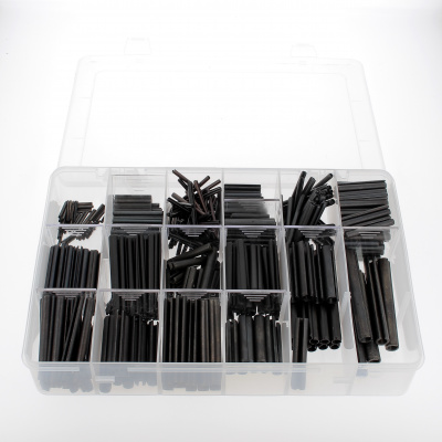 Pack of Assorted Elastic Split Pins, Black Steel, DIN 1481