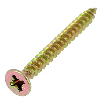 Wood and Chipboard Screw, Countersunk Pozidriv Head, Yellow Zinc Steel