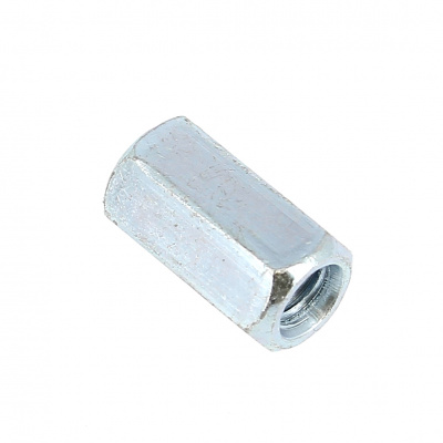 Coupling Nut, 3D, White Zinc Steel DIN 6334