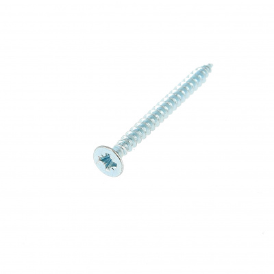 Wood and Chipboard Screw, Countersunk Pozidriv Head, White Zinc Steel