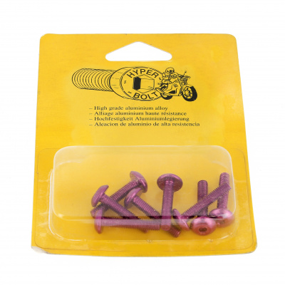 Blister pack of 8 Hex Socket Large Round Head Screws, P60 OA Aluminium, Purple